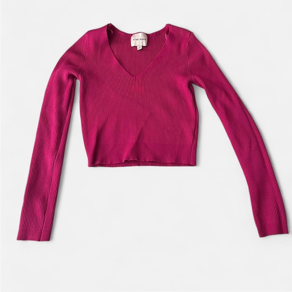 Pink Rose Fuchsia Ribbed Knit Top